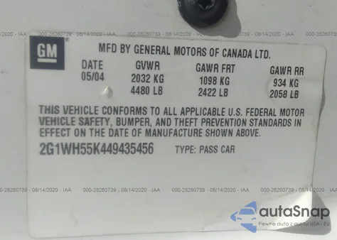 2004 Chevrolet Impala Ls from USA, damaged, VIN 2G1WH55K449435456